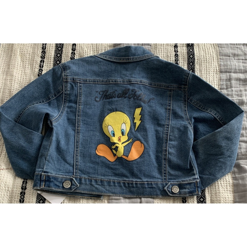 Looney Tunes TWEETY BIRD Girls XS 4/5 THATS ALL FOLKS Denim Jean Jacket NWOT